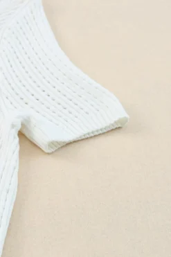 Discount Dear-Lover Hollow-out Knitted Short Sleeve T Shirt White