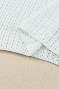 Discount Dear-Lover Hollow-out Knitted Short Sleeve T Shirt White