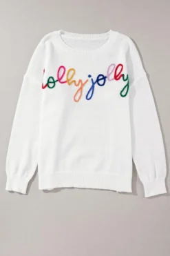 Sale Dear-Lover Holly Jolly Round Neck Casual Sweater White