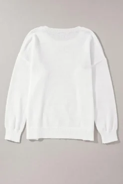 Sale Dear-Lover Holly Jolly Round Neck Casual Sweater White