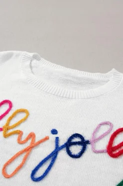 Sale Dear-Lover Holly Jolly Round Neck Casual Sweater White