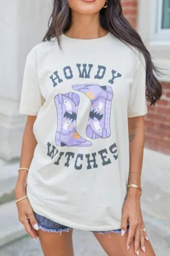 Discount Dear-Lover HOWDY WITCHES Halloween Boots Crewneck T Shirt White