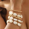 New Dear-Lover Imitation Stone Gold Plated Beading Multilayer Bracelet White