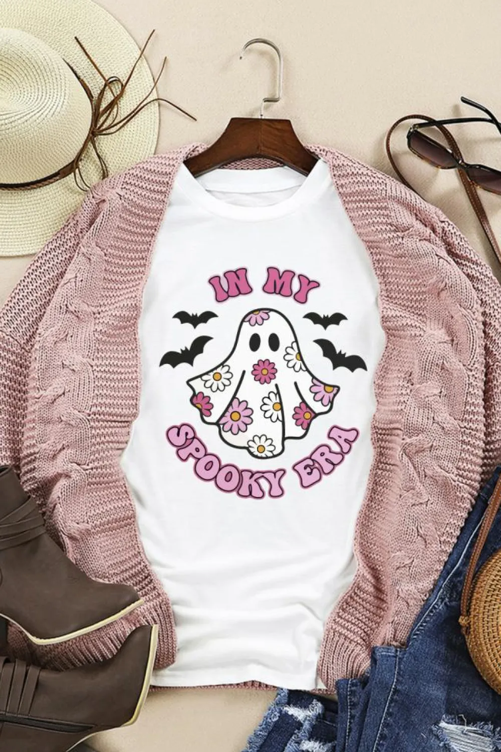 Fashion Dear-Lover IN MY SPOOKY ERA Halloween Ghost Graphic Tee White