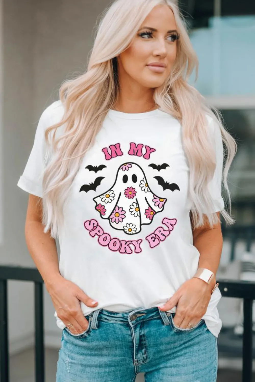 Fashion Dear-Lover IN MY SPOOKY ERA Halloween Ghost Graphic Tee White