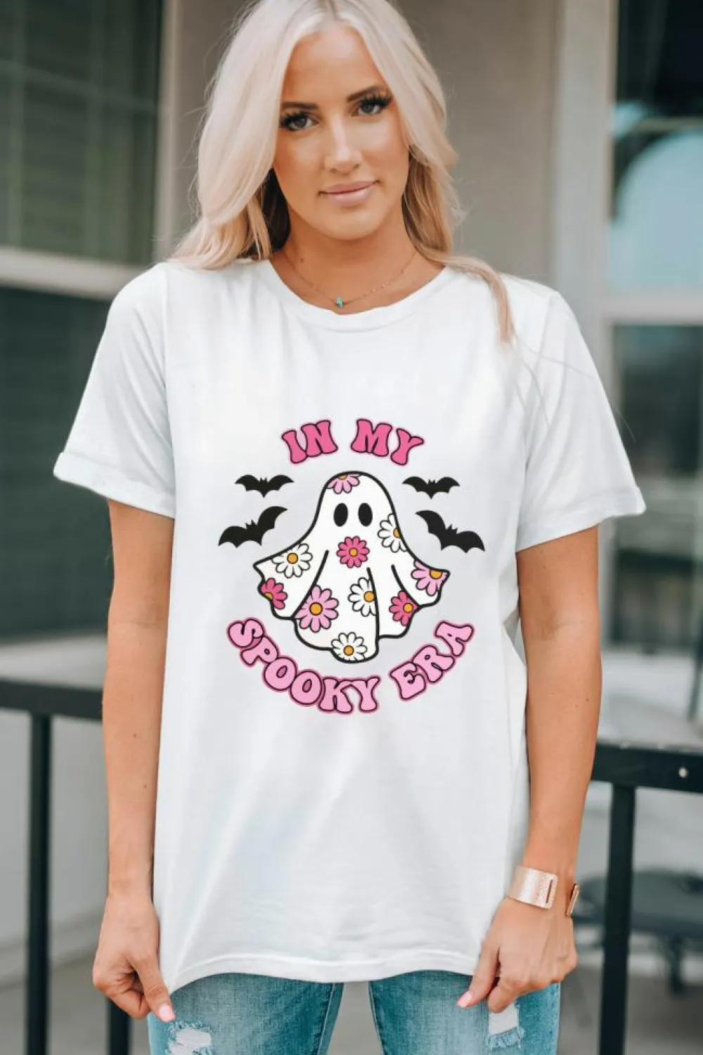 Fashion Dear-Lover IN MY SPOOKY ERA Halloween Ghost Graphic Tee White