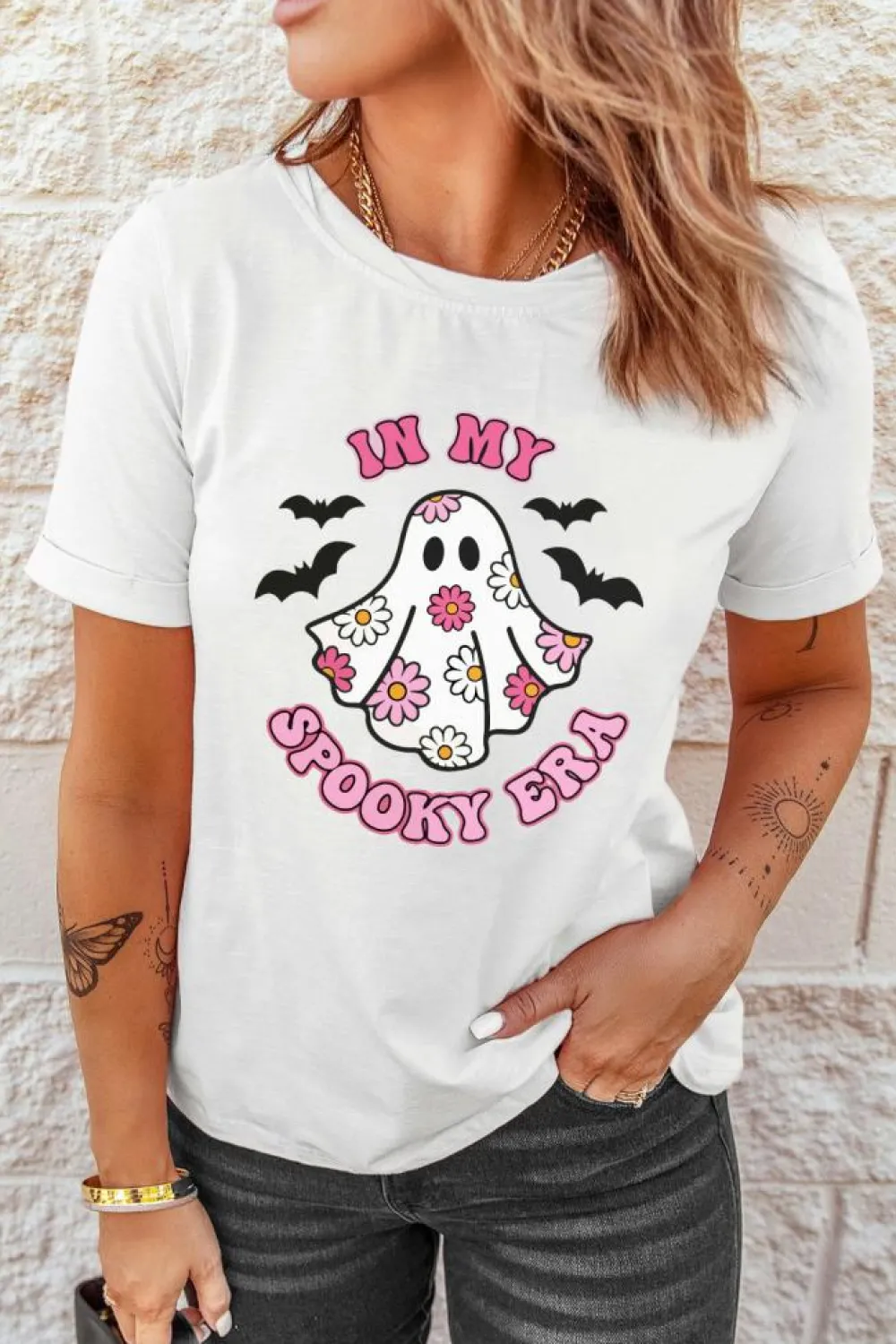Fashion Dear-Lover IN MY SPOOKY ERA Halloween Ghost Graphic Tee White