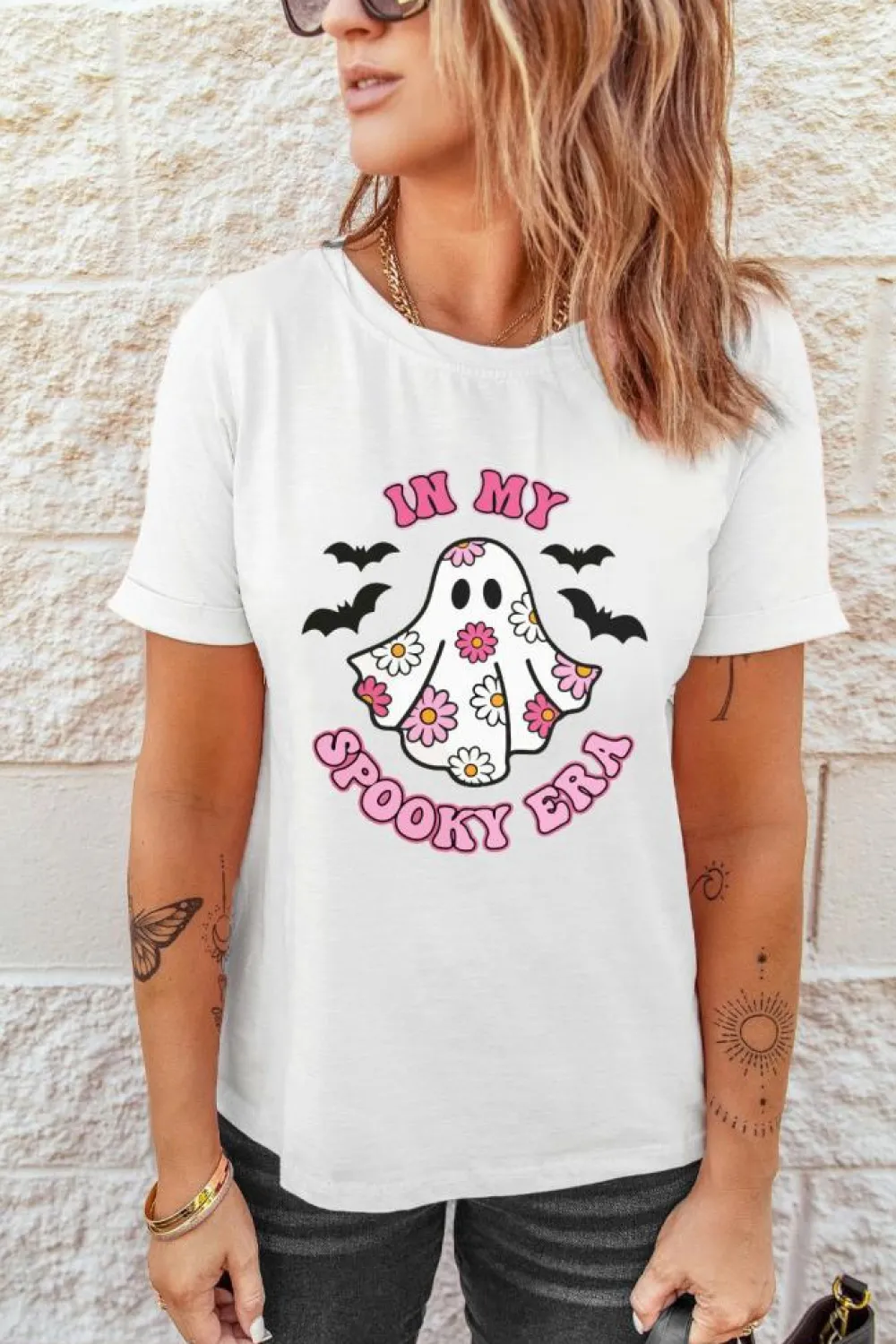 Fashion Dear-Lover IN MY SPOOKY ERA Halloween Ghost Graphic Tee White