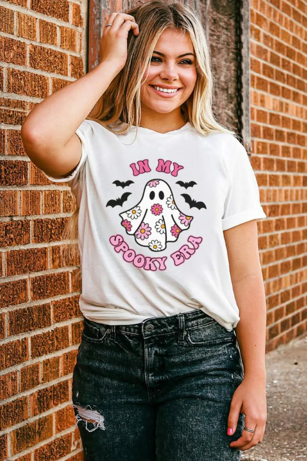 Fashion Dear-Lover IN MY SPOOKY ERA Halloween Ghost Graphic Tee White