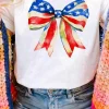 Online Dear-Lover Independence Day Splash Bow Pattern T Shirt White