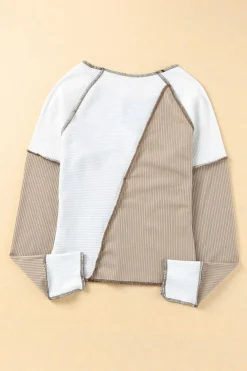 Online Dear-Lover Irregular Color Block Seaming Trim Rib Knit Top White