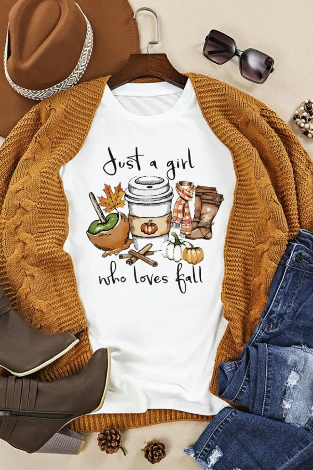 Clearance Dear-Lover Just A Girl Who Loves Fall Graphic T Shirt White
