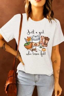 Clearance Dear-Lover Just A Girl Who Loves Fall Graphic T Shirt White