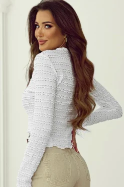 New Dear-Lover Knit Jacquard Slim Fit Top White