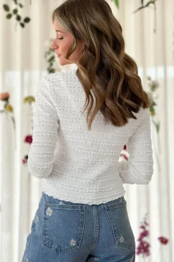 New Dear-Lover Knit Jacquard Slim Fit Top White