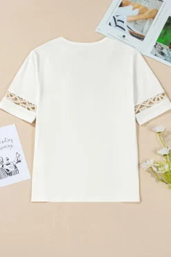 Outlet Dear-Lover Lace Crochet Crew Neck Casual T Shirt White