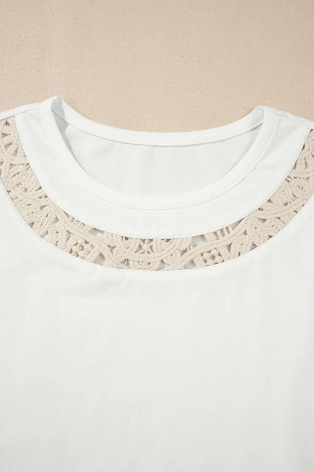 Outlet Dear-Lover Lace Crochet Crew Neck Casual T Shirt White