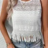 Fashion Dear-Lover Lace Crochet Hollow out Fringed Tank Top White