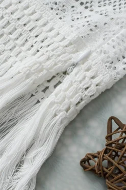 Fashion Dear-Lover Lace Crochet Hollow out Fringed Tank Top White