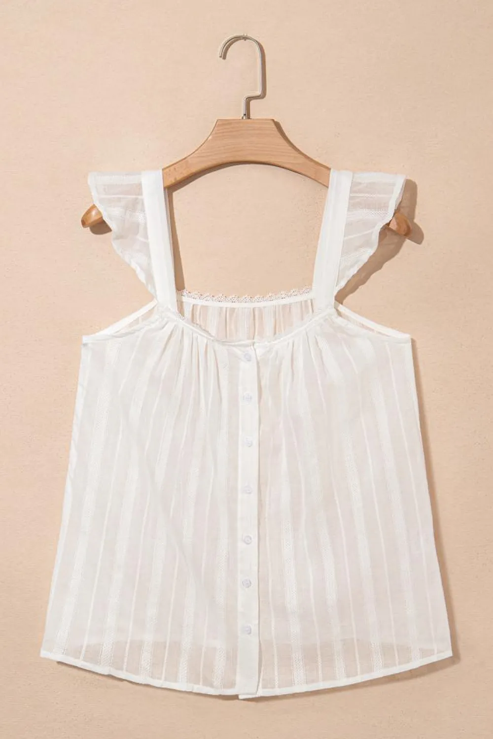 Outlet Dear-Lover Lace Crochet Ruffled Buttoned Loose Fit Tank Top White