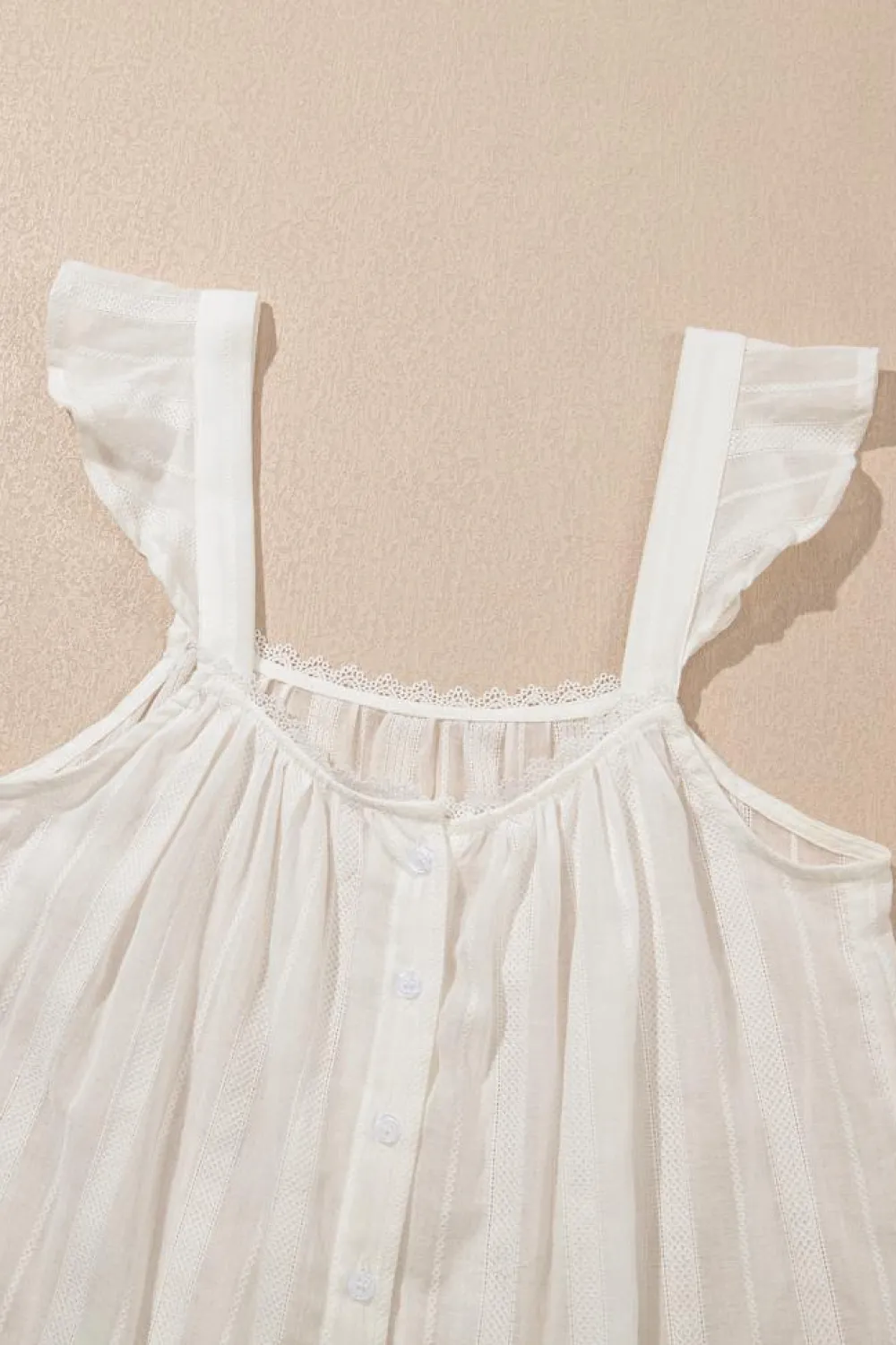 Outlet Dear-Lover Lace Crochet Ruffled Buttoned Loose Fit Tank Top White