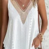 Sale Dear-Lover Lace Crochet Splicing V Neck Loose Fit Tank Top White