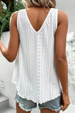 Sale Dear-Lover Lace Crochet Splicing V Neck Loose Fit Tank Top White