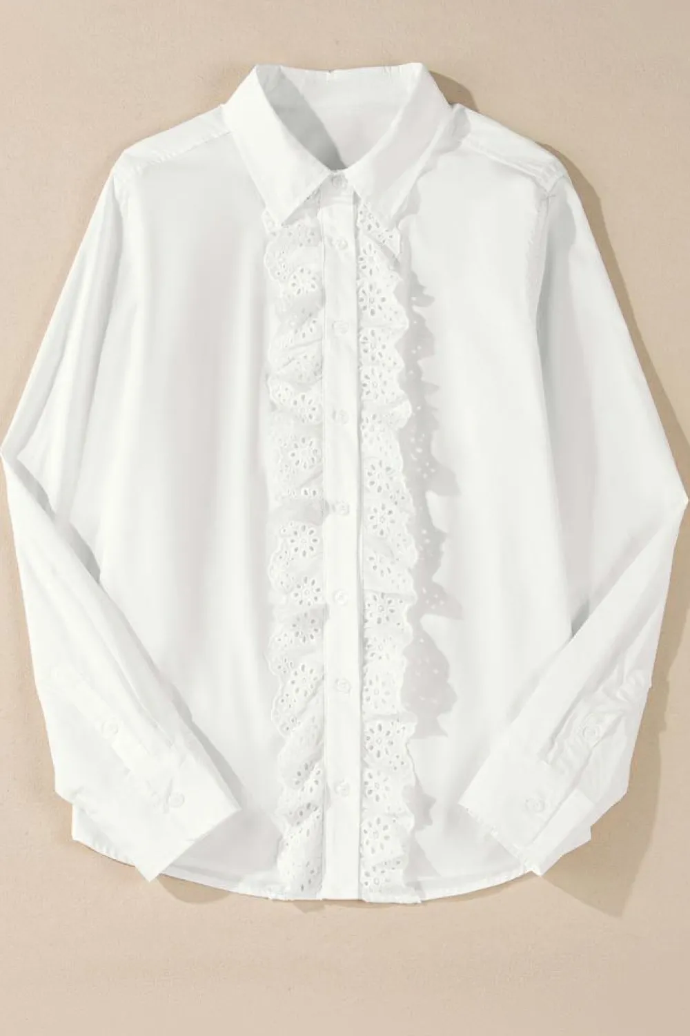 Outlet Dear-Lover Lace Crochet Trim Turn Down Collar Buttoned Shirt White