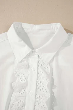 Outlet Dear-Lover Lace Crochet Trim Turn Down Collar Buttoned Shirt White