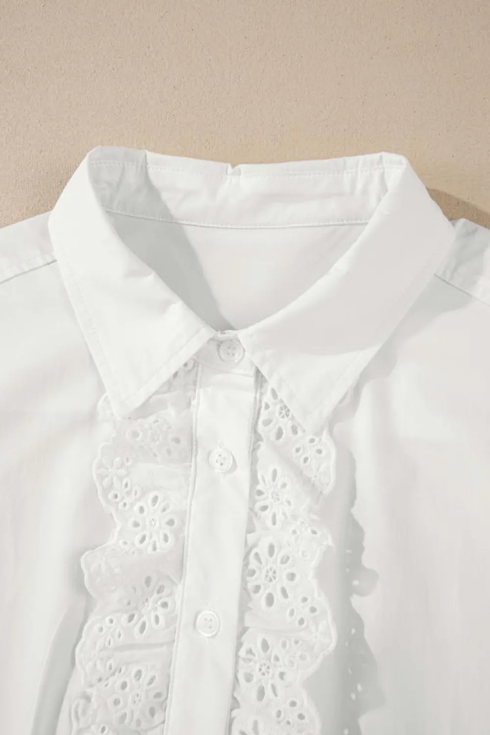 Outlet Dear-Lover Lace Crochet Trim Turn Down Collar Buttoned Shirt White