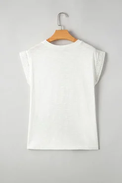 Outlet Dear-Lover Lace Patchwork Cap Sleeve Round Neck T Shirt White