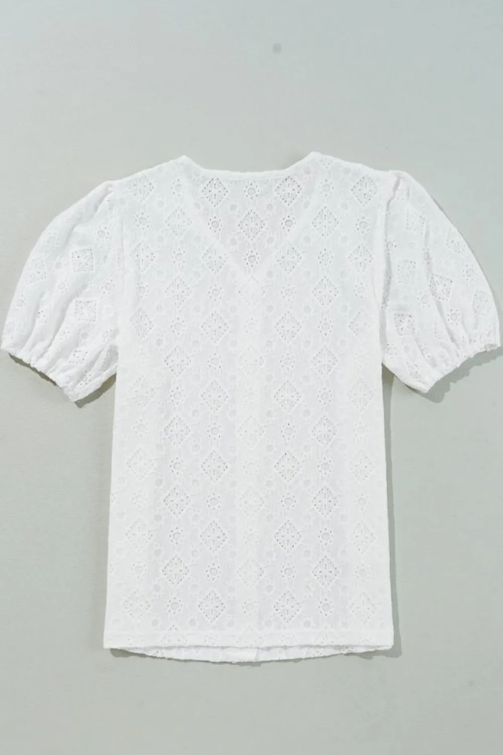 Discount Dear-Lover Lace Puff Sleeve V Neck Button Up Shirt White