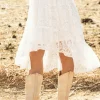 Clearance Dear-Lover Lace Ruffled High-low Hem Midi Skirt White