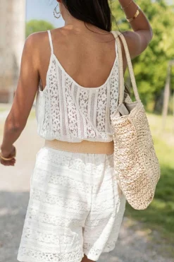 Clearance Dear-Lover Lace Spaghetti Strap V Neck Loose Fit Romper White
