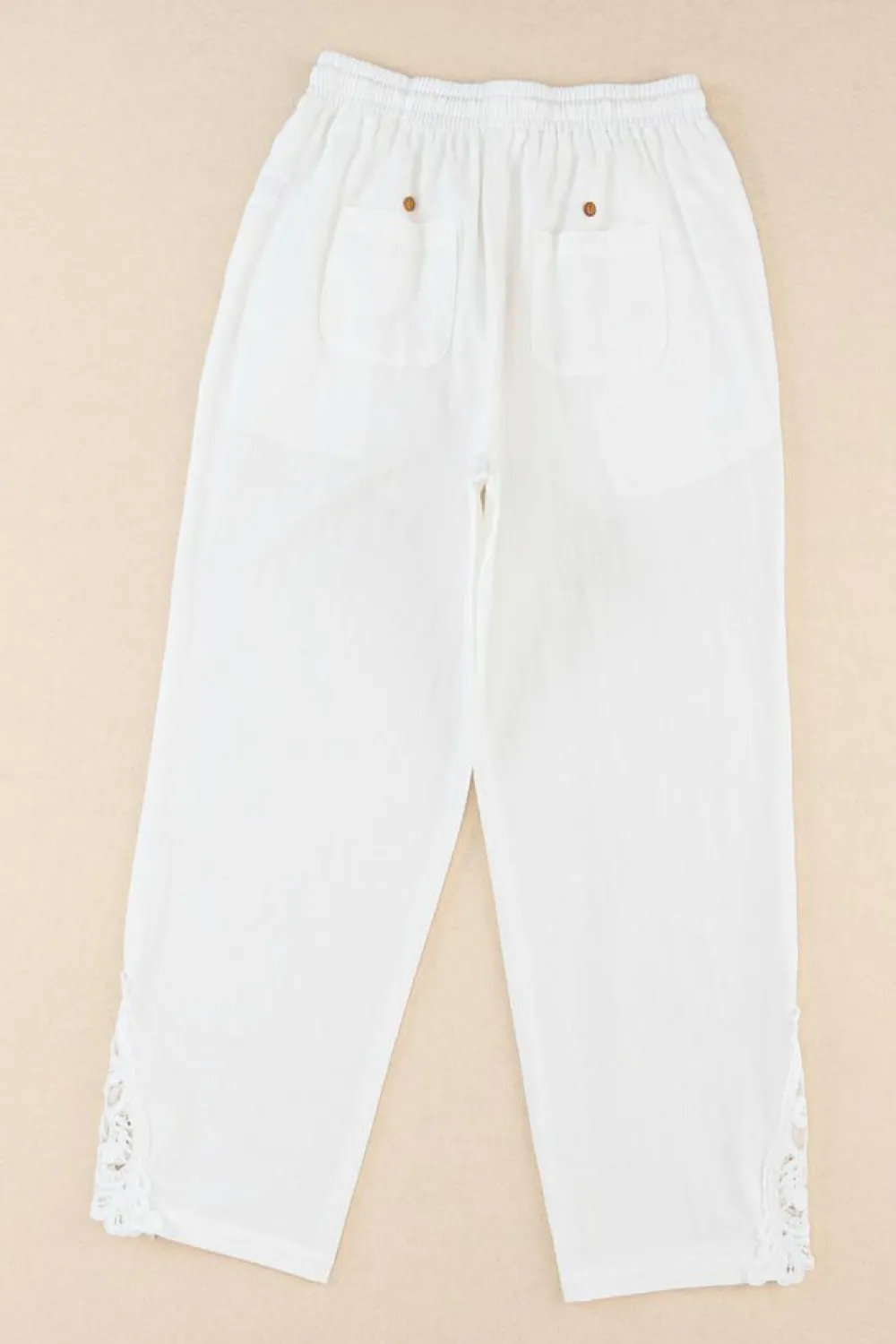 Discount Dear-Lover Lace Splicing Drawstring Casual Cotton Pants White