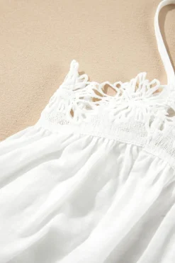 New Dear-Lover Lace Splicing Spaghetti Straps Ruffle Flared Tank Top White