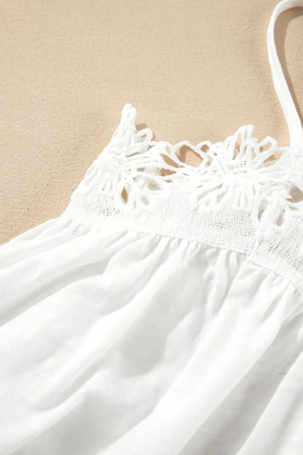 New Dear-Lover Lace Splicing Spaghetti Straps Ruffle Flared Tank Top White