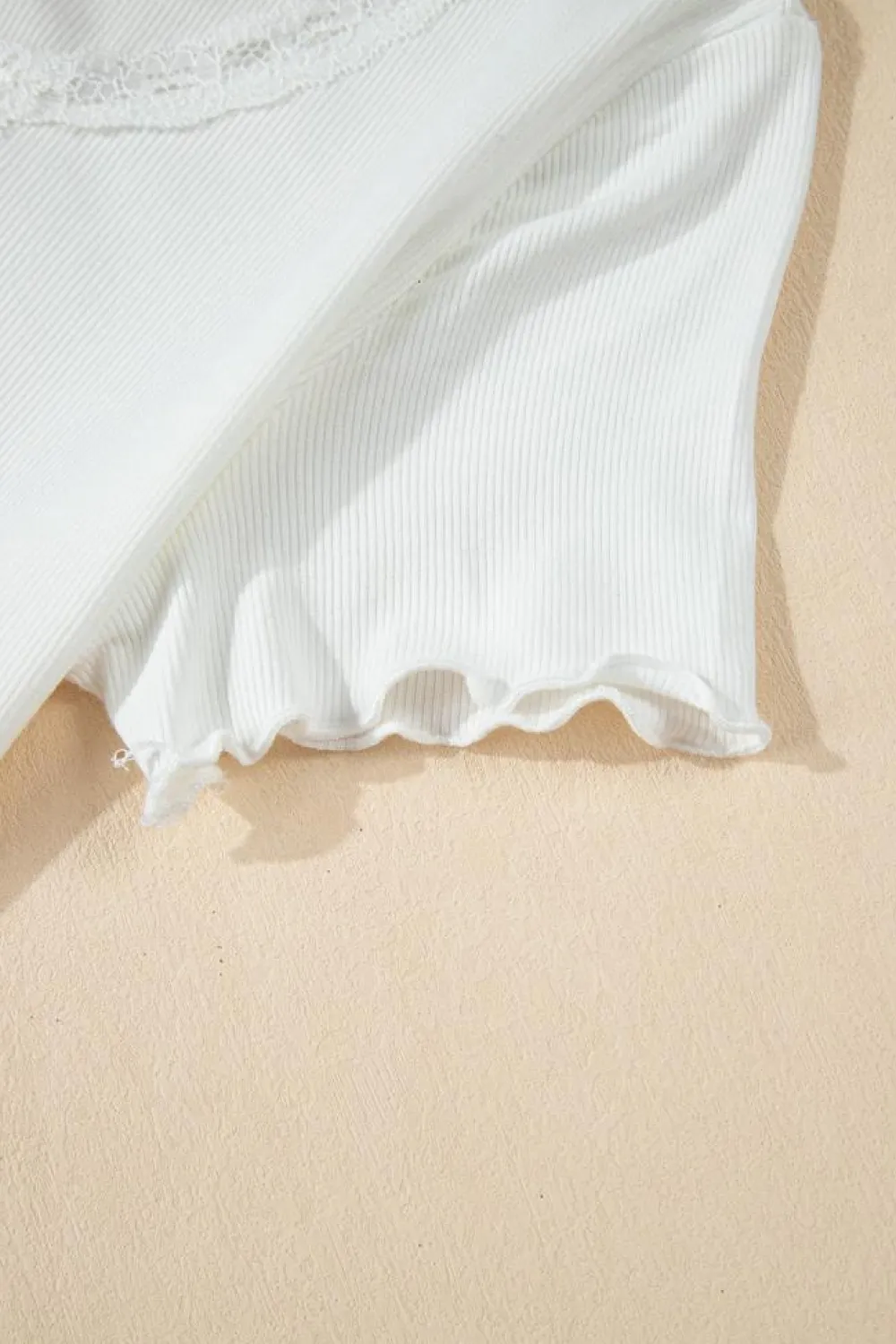 Best Dear-Lover Lace V Neckline Ribbed Slim Fit T Shirt White