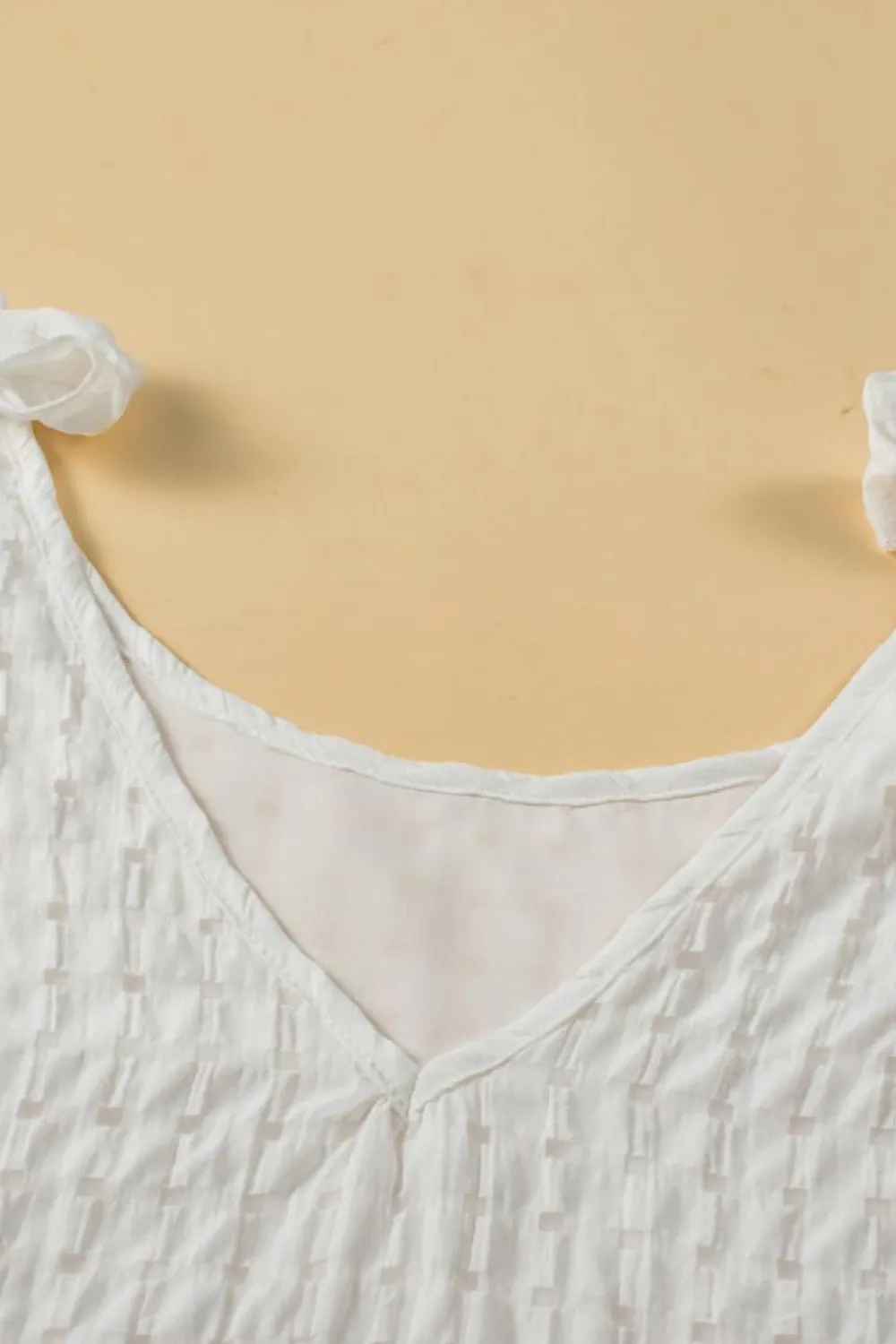 Sale Dear-Lover Lattice Texture Bowknot Shoulder V Neck Tank Top White