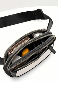 New Dear-Lover Leather Colorblock Zipped Removable Clip Crossbody Bag White
