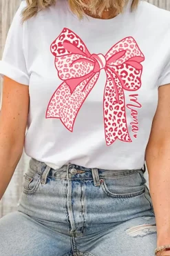 Online Dear-Lover Leopard Bow Graphic Mothers Day Fashion T Shirt White