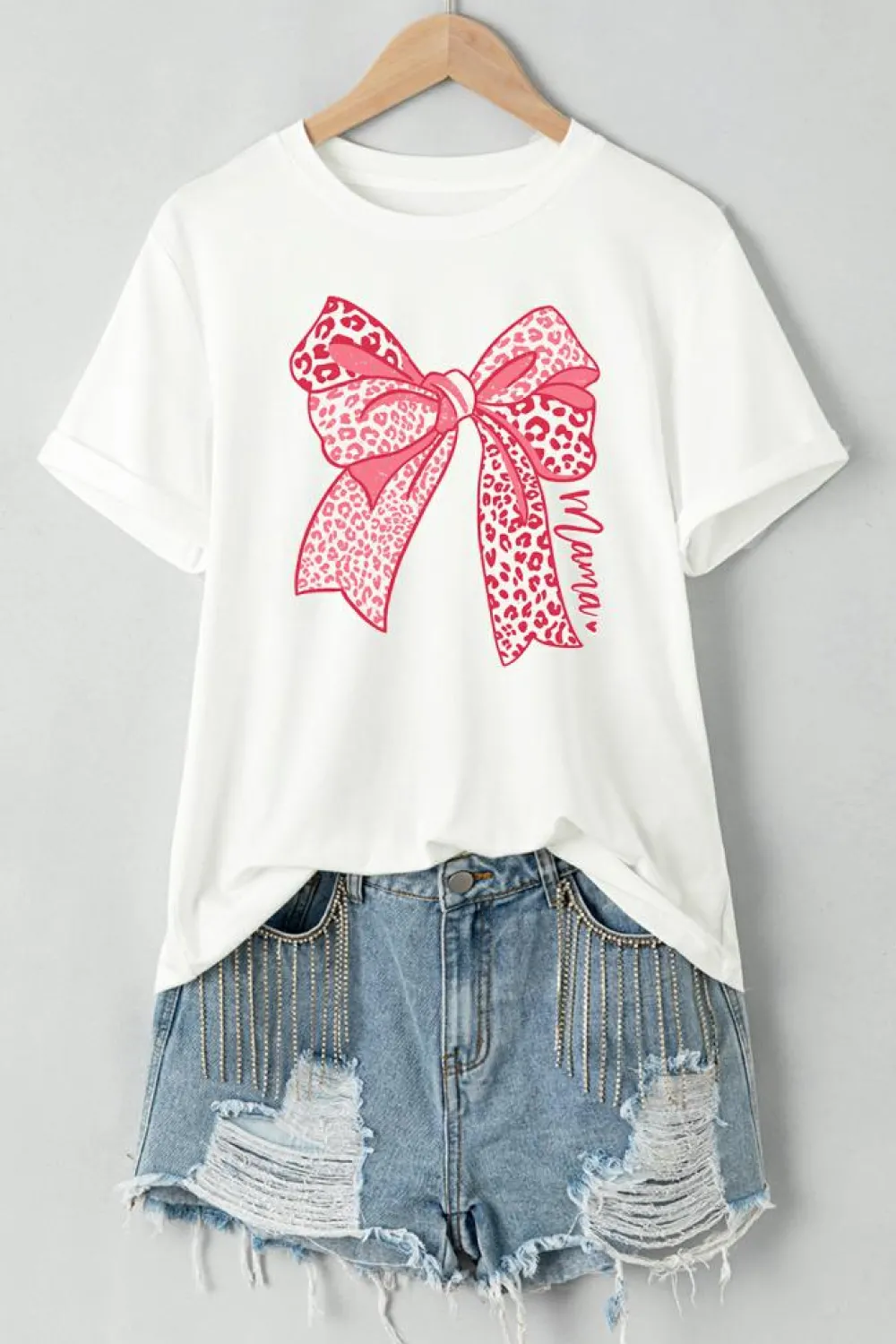 Online Dear-Lover Leopard Bow Graphic Mothers Day Fashion T Shirt White