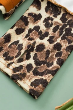 Best Dear-Lover Leopard Color Block Patchwork Split Neck Long Sleeve Top White