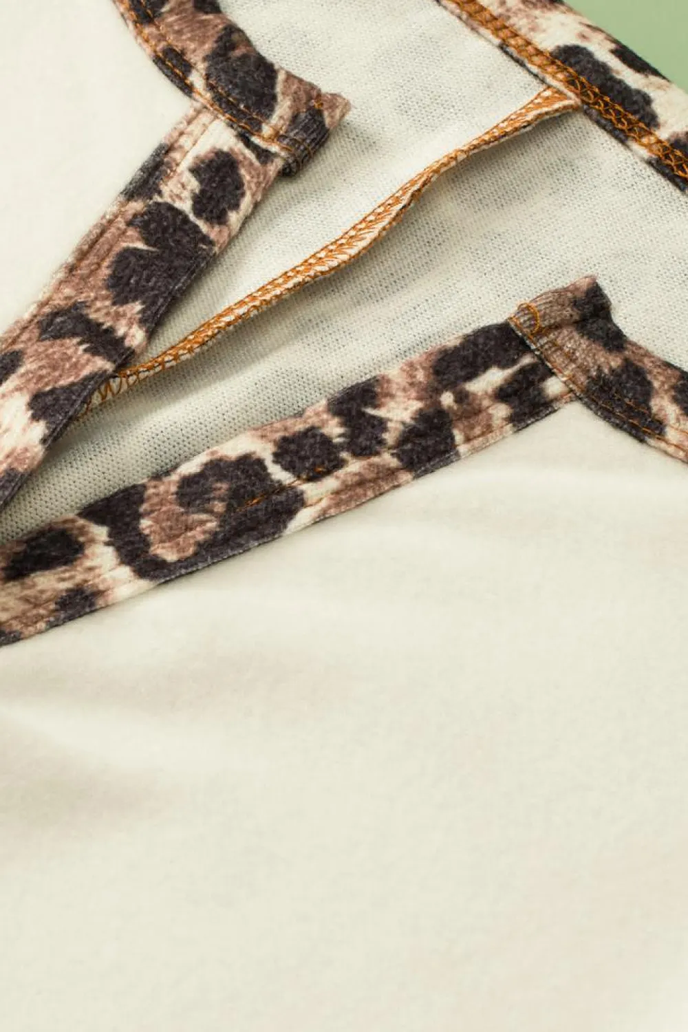 Best Dear-Lover Leopard Color Block Patchwork Split Neck Long Sleeve Top White