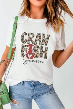 Clearance Dear-Lover Leopard CRAWFISH Season Lettering Casual Tee White