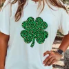 New Dear-Lover Leopard Four Leaf Clover Graphic Tee White