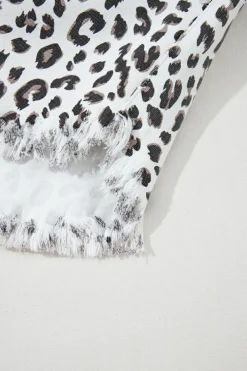 Sale Dear-Lover Leopard Frayed Hem Denim Shorts White