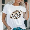 Sale Dear-Lover Leopard Hearts Rugby Football Print Short Sleeve T Shirt White