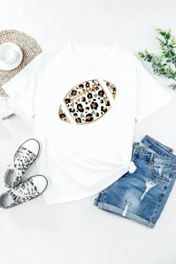Sale Dear-Lover Leopard Hearts Rugby Football Print Short Sleeve T Shirt White