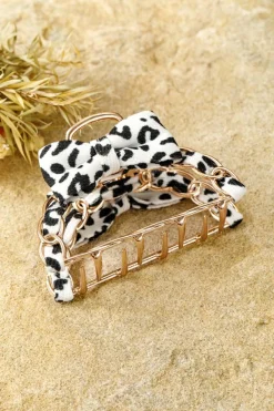 Hot Dear-Lover Leopard Print Bow Decor Alloy Hair Claw Clip White